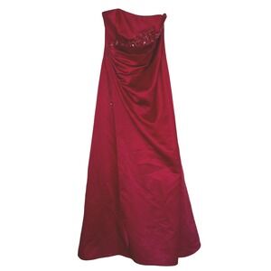 Vtg David's Bridal Strapless Formal Dress Gown Red Floral Beaded Elegant Party